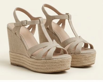 Linen T-Strap Wedge Espadrilles